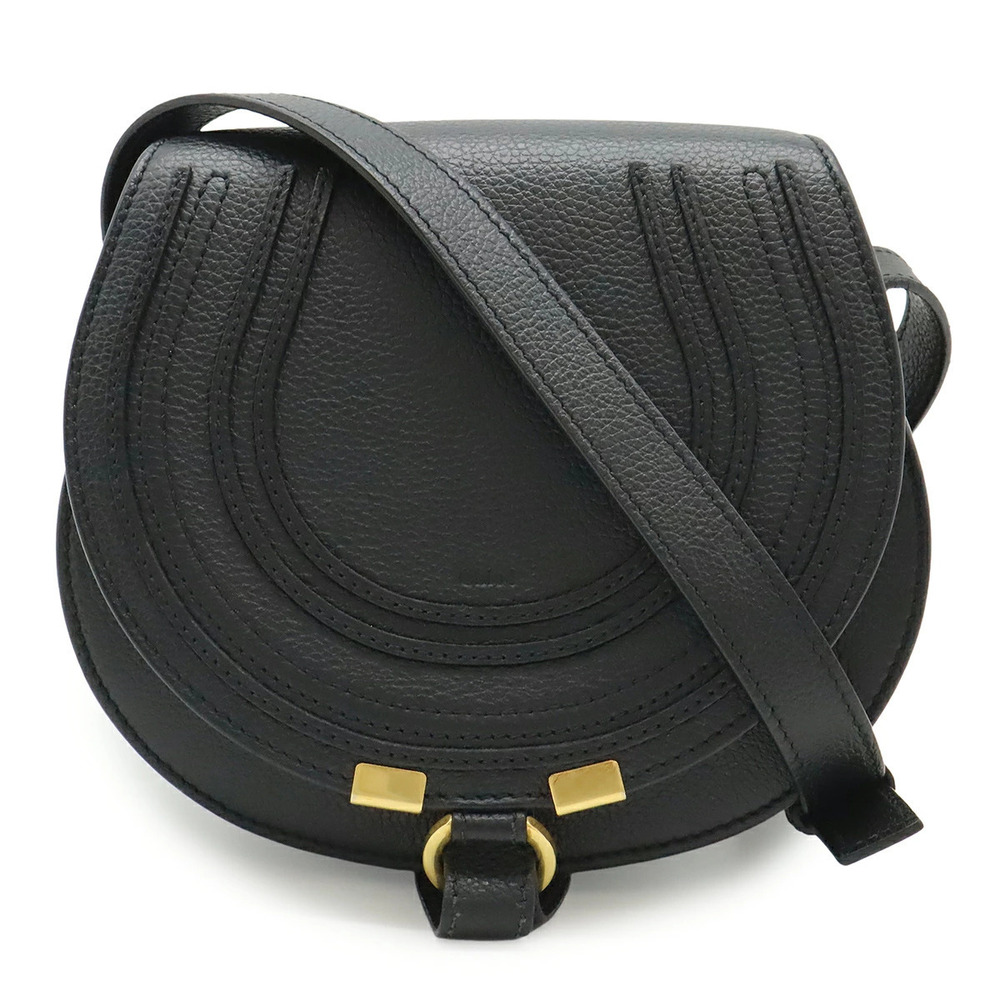 Chloe Marcie Saddle Bag Shoulder Pouch Clutch Crossbody Leather Black